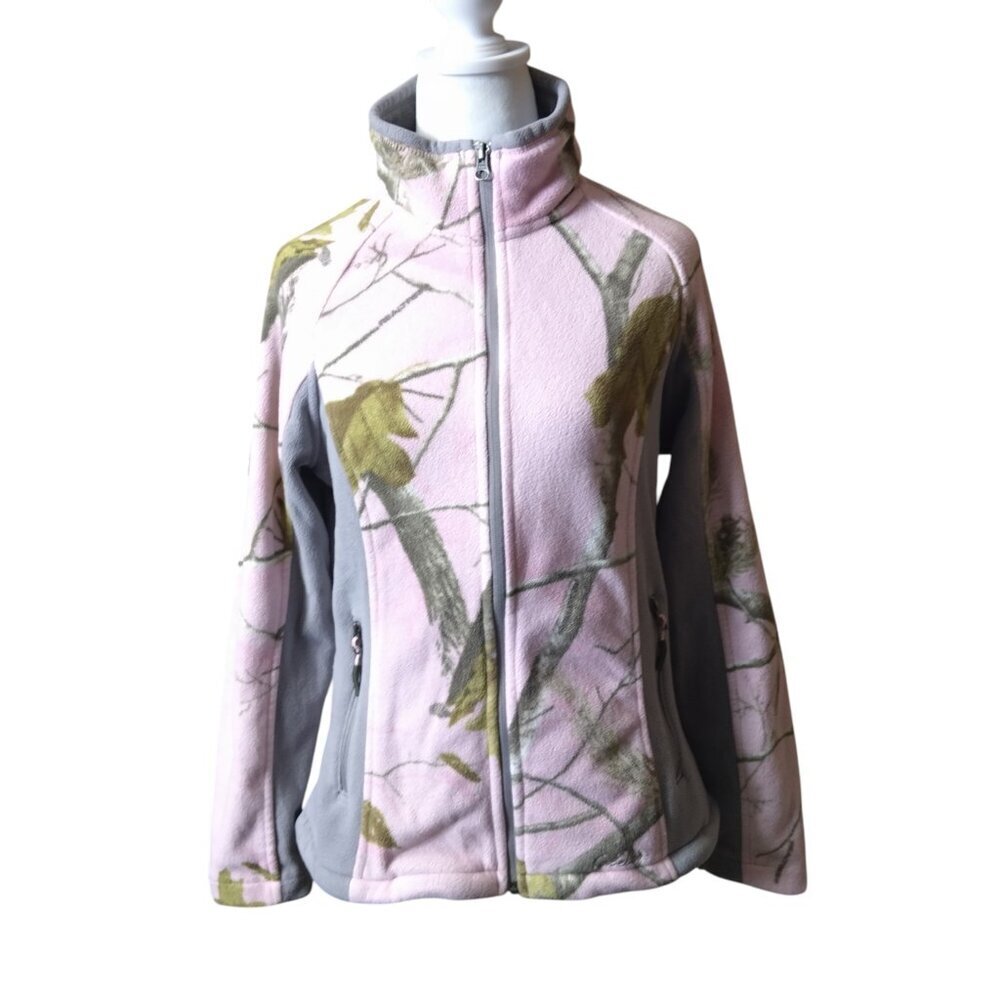 Cabela's Size Small Long Sleeve Pink Camouflage Zip Up Sweater Jacket Outdoor